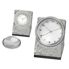 Chass Silver Hammered Clock with Magnifier   